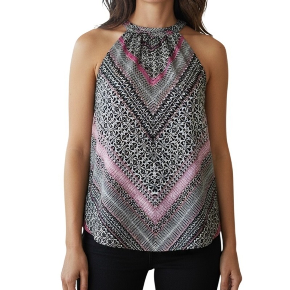 THE LIMITED Black and Pink Chevron Print Tassel Tie Back Top NWOT Size XS